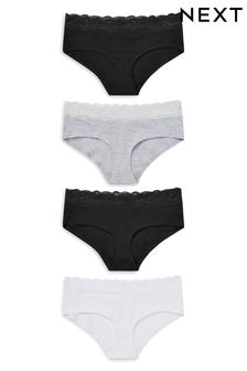 White/Black/Grey Short Cotton and Lace Knickers 4 Pack (166766) | $24