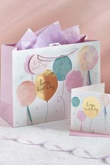 Pink Pastel Balloon Gift Bag and Card Set (166842) | OMR2
