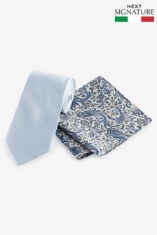 Light Blue/Blue Paisley Signature Made In Italy Tie And Pocket Square Set (166874) | kr497