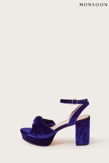 Monsoon синие бархатные туфли на каблуке с декоративным узлом (167030) | €49