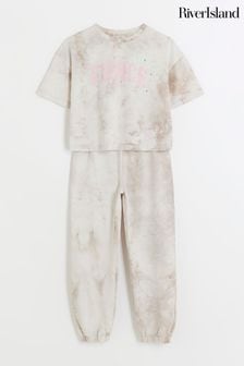 River Island Brown Tie Dye Girls T-Shirt Joggers Set (167125) | KRW59,800