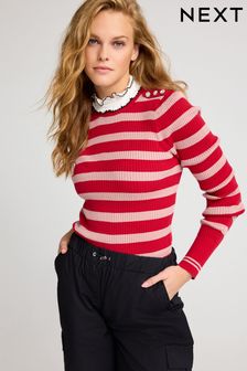 紅色/粉紅色 - Pie Collar 高領條紋套衫 (167229) | NT$1,560