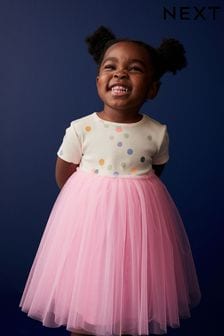 Pink Polka Dot - Short Sleeve Tutu Dress (3mths-7yrs) (167256) | BGN34 - BGN40