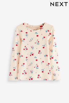 Ecru Ditsy Floral 1 Pack Long Sleeve Ribbed Top (3-16yrs) (167400) | €5 - €8
