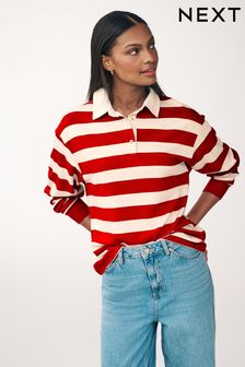 Бордовый/светло-бежевый - Рубашка поло в стиле регби на пуговицах с длинными рукавами и принтом (167449) | €38