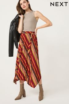 Berry Red Stripe Asymmetric Pleated Midi Skirt (167760) | €16