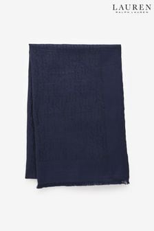 Темно-синий - Жаккардовый хлопковый шарф с запахом Lauren Ralph Lauren Blend логотипом (167890) | €55
