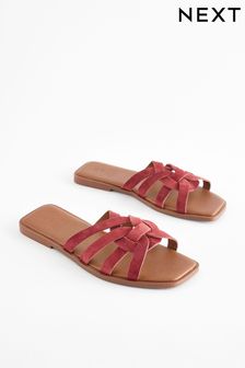 Red Extra Wide Fit Forever Comfort® Leather Lattice Mules Sandals (168179) | ₪ 73