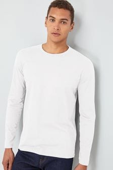 White Long Sleeve Crew Neck T-Shirt (168277) | KRW20,400