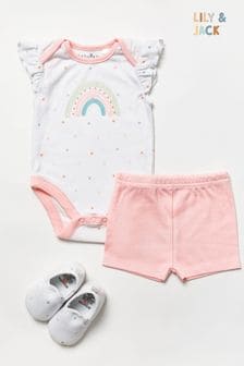 Lily & Jack Bodysuit/Shorts and Shoes White Outfit Set