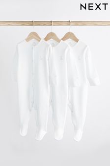 White - 3 Pack Cotton Baby Sleepsuits (0-18mths) (168444) | BGN32 - BGN37