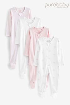 Purebaby Zip Sleepsuits 4 Pack