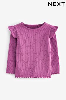 Purple Bunny Character - Cotton Rich Long Sleeve Ribbed Frill T-shirt (3mths-7yrs) (168527) | ￥1,170 - ￥1,550