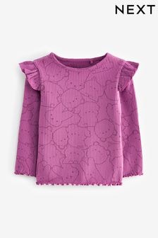 Purple Bunny Character Cotton Rich Long Sleeve Ribbed Frill T-Shirt (3mths-7yrs) (168527) | $10 - $14