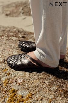 Brown Leather Woven Mules (168757) | 206 SAR