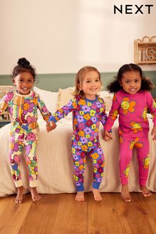 Pink/Blue/Cream Brights - 100% Cotton Long Sleeve Printed Pyjamas 3 Pack (9mths-16yrs) (168770) | 40 € - 48 €