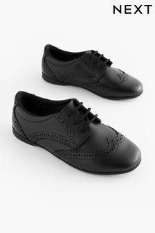 Matt Black Narrow Fit (E) Leather Brogue Lace-Up School Shoes (168900) | $40 - $50
