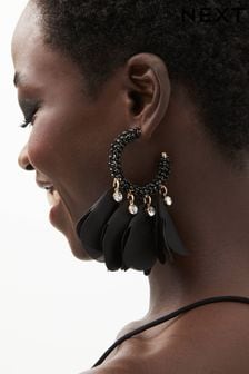 Black Petal Beaded Hoop Earrings (168908) | €9