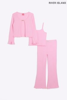 River Island Girls Pink Barbie Ribbed 3 Piece Set (168940) | €20
