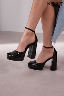 Black Forever Comfort® Square Toe Platform Heel Shoes (168953) | AED180