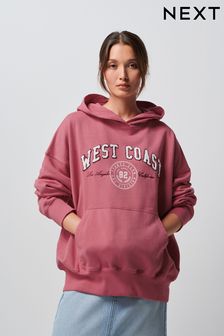 Rot - Gewaschenes Oversize-Kapuzensweatshirt mit West Coast-Grafik (169319) | 26 €