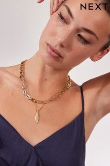 Gold Tone Two Row Chain Necklace Made With Recycled Metals (169394) | 75 zł