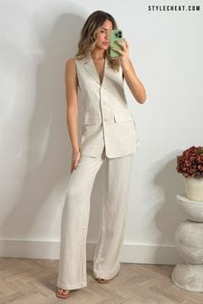Style Cheat Cream Claire Linen Straight leg Trousers (169719) | OMR27