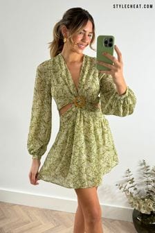 Style Cheat Green Tasha Mini O Ring Floral Summer Mini Dress (169737) | SGD 112