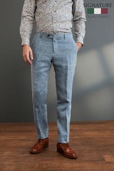 Blue Slim Fit Signature Nova Fides 100% Linen Suit: Trousers (169819) | OMR26 - OMR30
