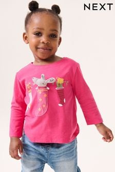 Pink Christmas Padded Mouse 100% Cotton Long Sleeve T-Shirt (3mths-7yrs) (170132) | $20 - $24