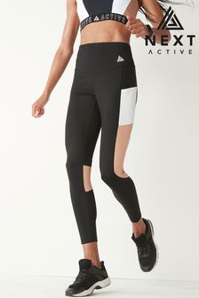 Black/Pink Next Active Sports High Waisted Full Length Colourblock Panel Pocket Leggings (170347) | €38