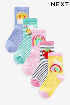 Pink/Yellow/Blue Cotton Rich Character Ankle Socks 5 Pack (170642) | €10 - €13
