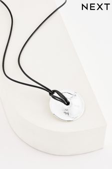 Cord Long Necklace with Silver Tone Pendant