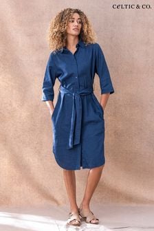 Celtic & Co. Blue Linen Cotton Shirt Dress (170936) | 394 zł