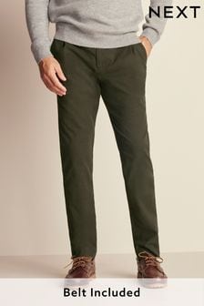 Zielony khaki - Szczotkowane spodnie typu chino z paskiem (171272) | 84 zł