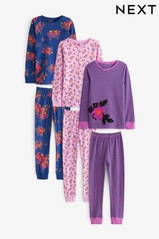  (171346) | €36 - €47 Marineblauw/roze met bloemenprint - Set van 3 behaaglijke pyjama's (9 mnd-16 jr)