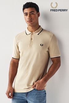 Бежевый/светло-бежевый/черный - Мужская футболка-поло с контрастной отделкой Fred Perry (171633) | €110