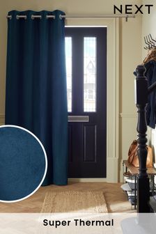 Navy Blue Matte Velvet Door Eyelet Curtains (171664) | 74 € - 100 €
