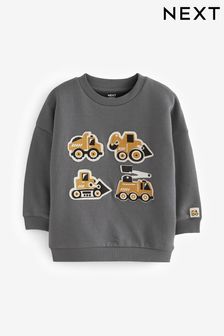 Charcoal Grey Vehicle Appliqué Character Crew Neck Sweatshirt (3mths-7yrs) (171692) | AED39 - AED45