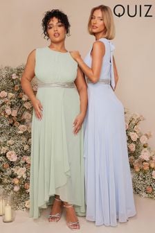 Quiz Sage Green Chiffon Maxi Bridesmaid Dress with Sequin Belt (171998) | OMR41
