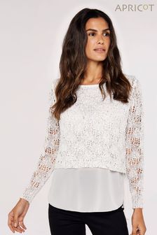 Apricot White Sequin Knit Chiffon Underlay Top (172080) | $71