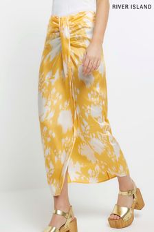 River Island Orange Floral Print Wrap Midi Skirt (172095) | €24