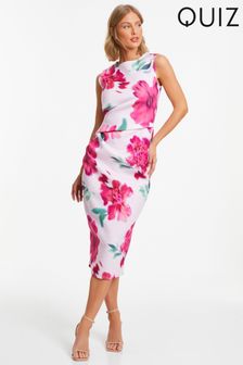 Quiz Pink Floral Round Neck Midi Dress (172152) | KRW102,500