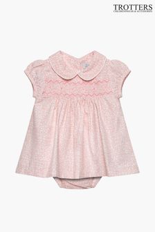 Trotters London Pink Little Floral My First Smocked Dress