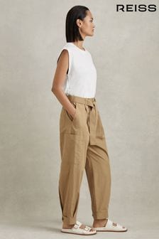 Sand - Reiss Delia Cotton Tapered Parachute Trousers (172674) | kr2 530