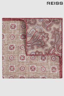 Овсяная/розовая - Шелковый двусторонний платок для нагрудного кармана Reiss Tindari (172701) | €58
