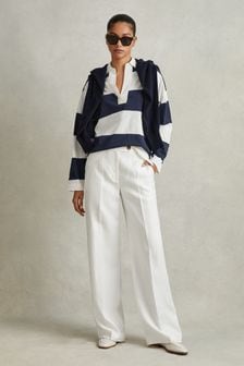 Reiss Navy/Ivory Abigail Striped Cotton Open-Collar T-Shirt (172729) | SGD 270