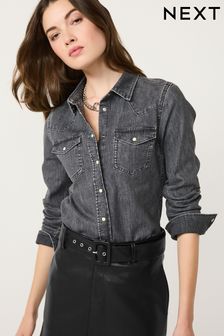 Washed Black - Fitted Western Shirt (172887) | kr590