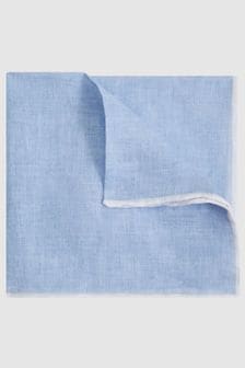 Reiss Sky Blue Melange Siracusa Linen Contrast Trim Pocket Square (172944) | kr700