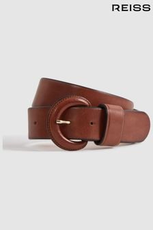 Reiss Tan Nina Leather Round Buckle Belt (173222) | $156